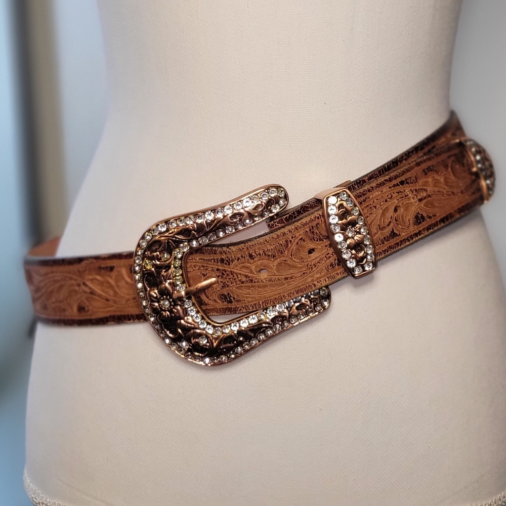 Swarovski Crystal Buckle Leather Belt